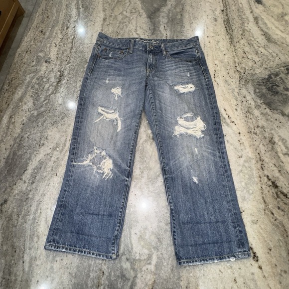 American Eagle Outfitters Denim - American Eagle 10 Women's 35 " Boy Fit Baggy Capri Wide Leg Distressed Jeans Y2K